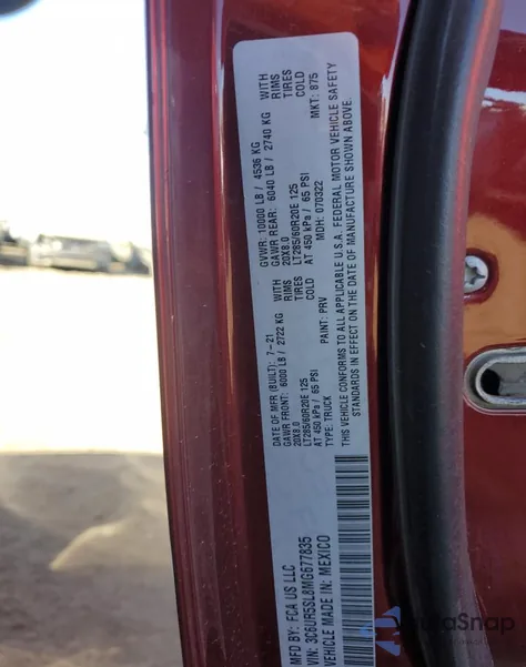 2021 Ram 2500 Limited z USA, uszkodzony, nr VIN 3C6UR5SL8MG677835